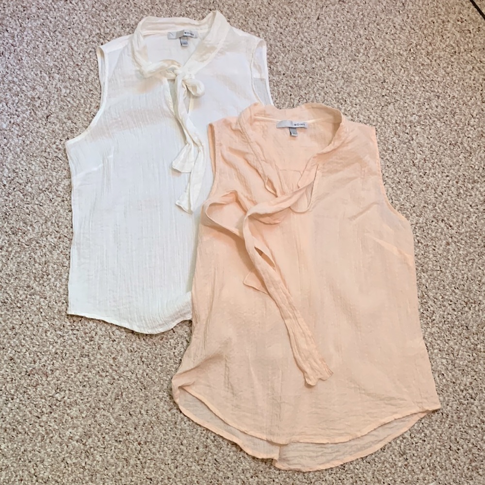 WD-NY set of two Sleeveless Shell Blouses Textured Cotton weave Large